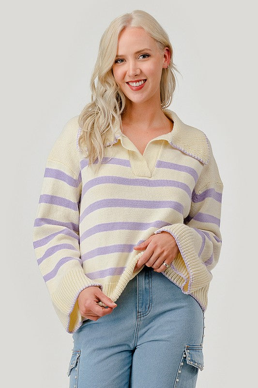 Stripe Pattern Knit Sweater Top