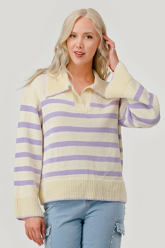 Stripe Pattern Knit Sweater Top
