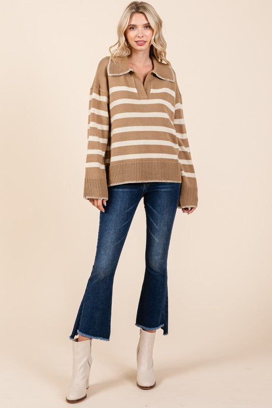 Stripe Pattern Knit Sweater Top