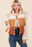 Color Block Ruffle Trim Puffer Vest