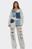 Distressed Denim Patchwork Set