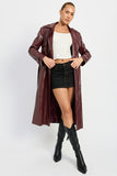 FAUX LEATHER TRENCH COAT-2 COLORS