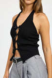 HALTER NECK TOP WITH BOW DETAILS-2 COLORS