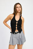 HALTER NECK TOP WITH BOW DETAILS-2 COLORS