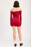 OFF SHOULDER BODYCON DRESS WITH BOW DETAIL-2 COLORS