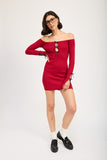 OFF SHOULDER BODYCON DRESS WITH BOW DETAIL-2 COLORS