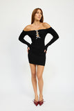 OFF SHOULDER BODYCON DRESS WITH BOW DETAIL-2 COLORS