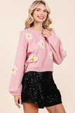 Floral Embroidered Knit Sweater Top- 3 Colors