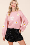 Plus Size Floral Embroidered Knit Sweater Top- 3 Colors