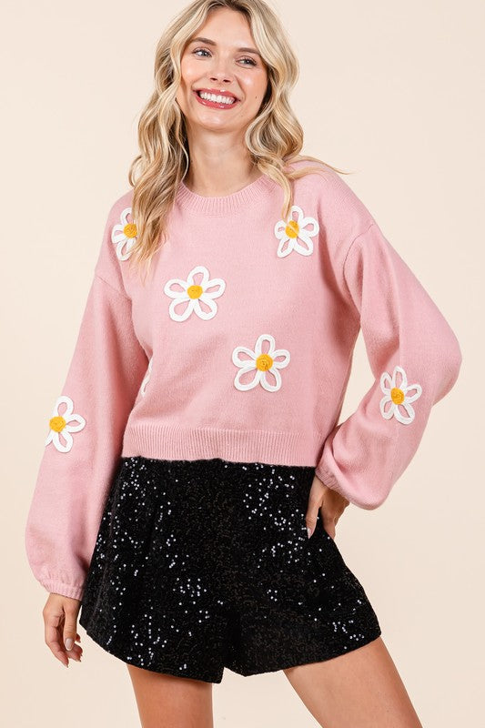 Floral Embroidered Knit Sweater Top- 3 Colors