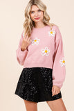 Floral Embroidered Knit Sweater Top- 3 Colors