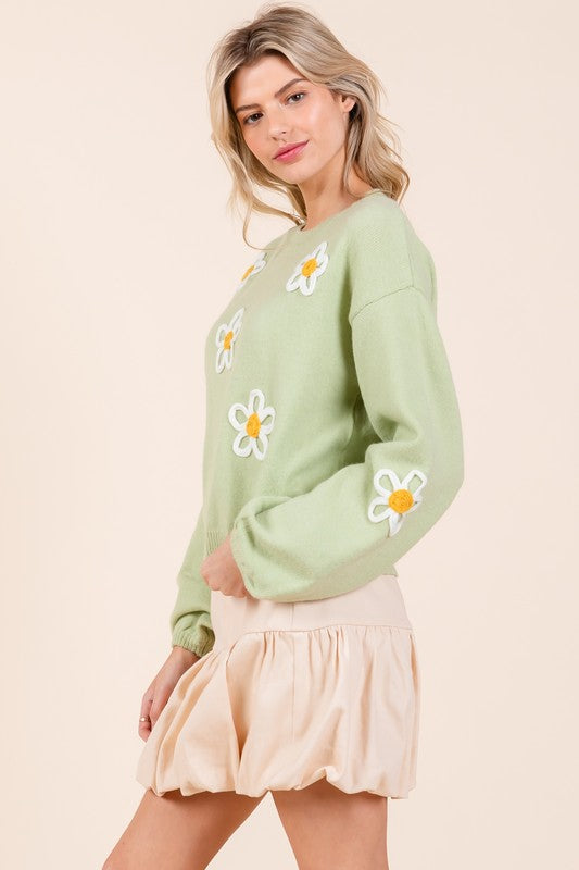 Plus Size Floral Embroidered Knit Sweater Top- 3 Colors