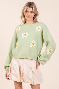 Plus Size Floral Embroidered Knit Sweater Top- 3 Colors