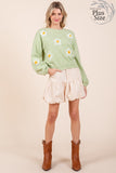 Plus Size Floral Embroidered Knit Sweater Top- 3 Colors