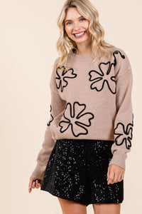 Floral Embroidered Knit Sweater Top-3 Colors