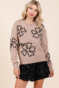 Plus Size Floral Embroidered Knit Sweater-3 Colors