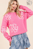 Plus Size Floral Embroidered Knit Sweater-3 Colors