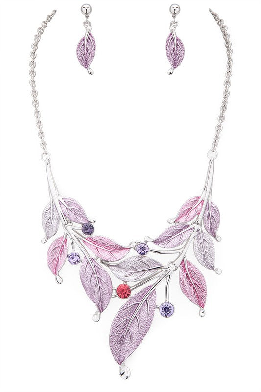 Metal Leaf Statement Necklace Set-4 Colors