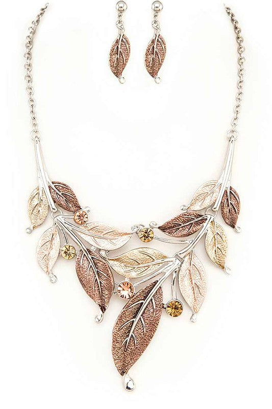 Metal Leaf Statement Necklace Set-4 Colors