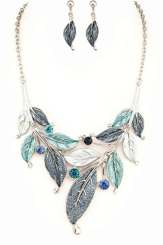 Metal Leaf Statement Necklace Set-4 Colors