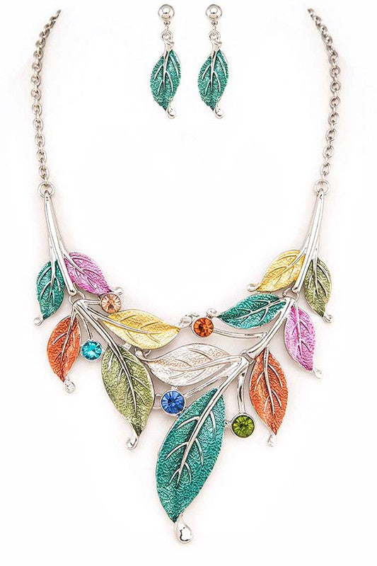 Metal Leaf Statement Necklace Set-4 Colors