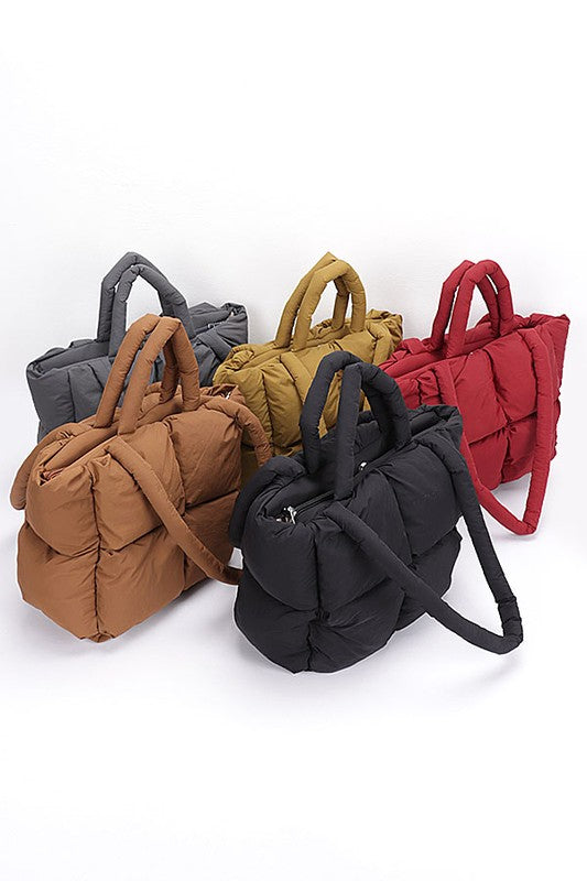 Quilted Puffer Convertible Tote Bag-5 Colors