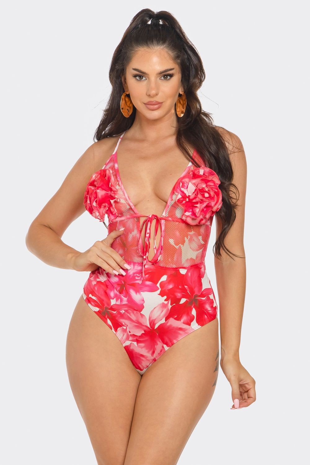 Valencia 3D Flower Bodysuit Top & Maxi Skirt Set