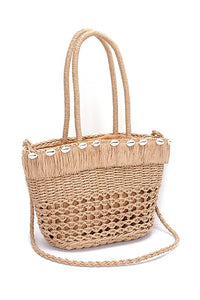 Sea Shell Iconic Faux Straw Tote Basket- 2 Colors