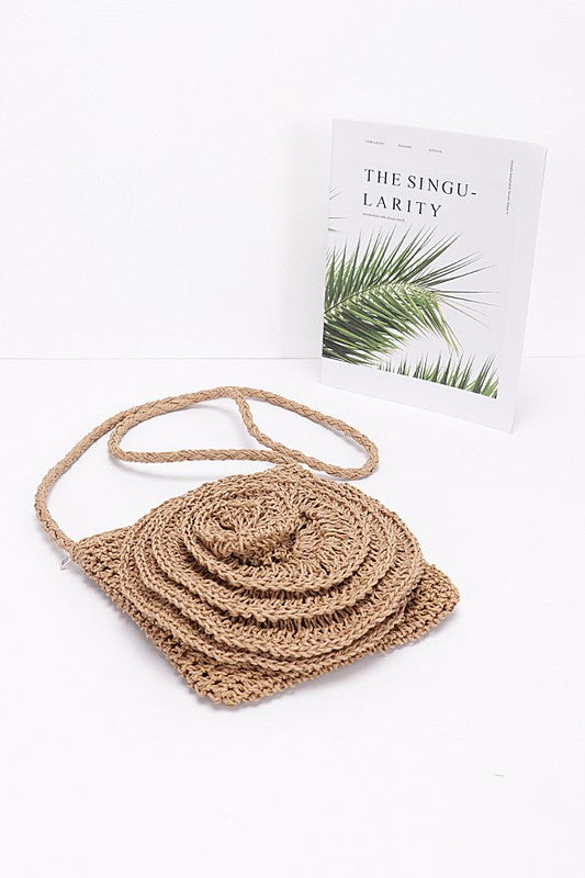 Faux Straw Large Flower Swing Crossbody Bag-2 Colors
