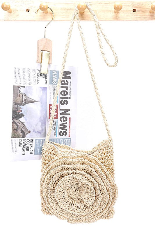 Faux Straw Large Flower Swing Crossbody Bag-2 Colors