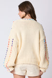 Multi Color Thread Stitching Detail V-Neck Sweater- PreOrder