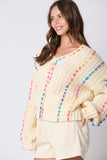 Multi Color Thread Stitching Detail V-Neck Sweater- PreOrder