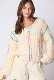 Multi Color Thread Stitching Detail V-Neck Sweater- PreOrder