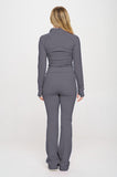 2 Piece Set Matching Flare jumpsuit Active Jacket-6 Colors