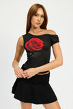 ONE SHOULDER SCREEB ROSE FLOWER TOP