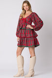 Christmas Plaid Long Sleeve Tiered Dress- PreOrder