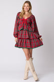 Christmas Plaid Long Sleeve Tiered Dress- PreOrder