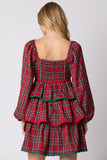 Christmas Plaid Long Sleeve Tiered Dress- PreOrder