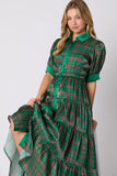 Christmas Plaid Print Silky Organza Midi Dress- PreOrder