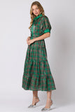 Christmas Plaid Print Silky Organza Midi Dress- PreOrder