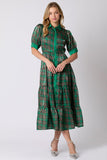 Christmas Plaid Print Silky Organza Midi Dress- PreOrder