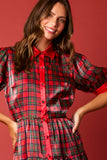 Christmas Plaid Print Silky Organza Midi Dress- PreOrder