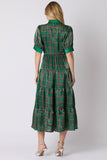 Christmas Plaid Print Silky Organza Midi Dress- PreOrder