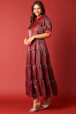 Christmas Plaid Print Silky Organza Midi Dress- PreOrder