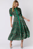 Christmas Plaid Print Silky Organza Midi Dress- PreOrder