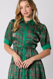 Christmas Plaid Print Silky Organza Midi Dress- PreOrder