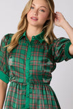 Christmas Plaid Print Silky Organza Midi Dress- PreOrder