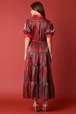 Christmas Plaid Print Silky Organza Midi Dress- PreOrder