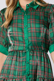 Christmas Plaid Print Silky Organza Midi Dress- PreOrder