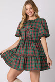 Christmas Bubble Sleeve Mini Dress- PreOrder